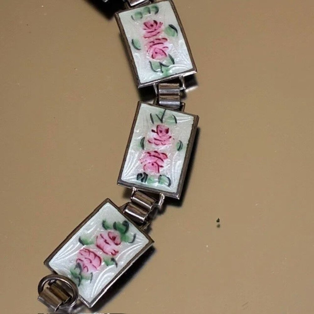 Vintage Sterling Silver, Roses & Leaves, 7 in Bracelet with great patina - Picture 2 of 5
